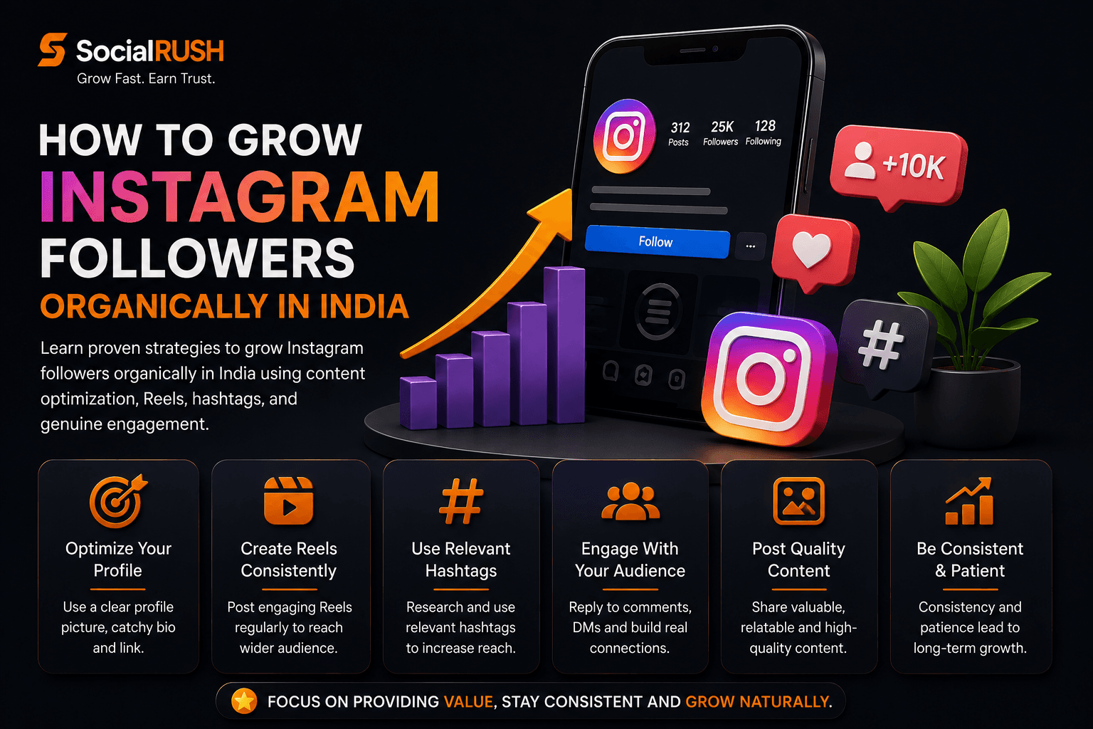 Instagram content planning dashboard for organic follower growth in India